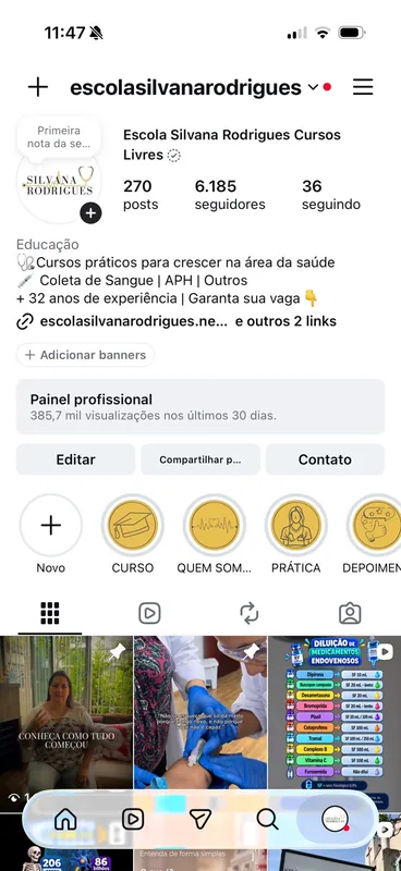 Perfil da Escola Silvana Rodrigues no Instagram
