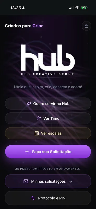 Portal do Hub Creative Group no celular
