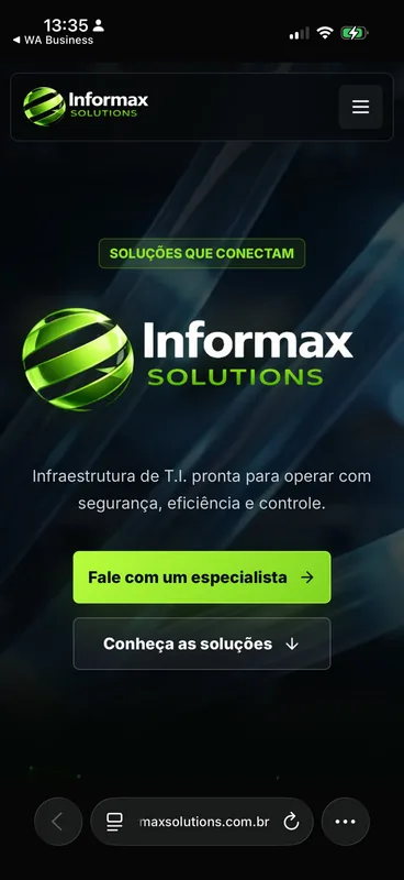 Site da Informax Solutions no celular