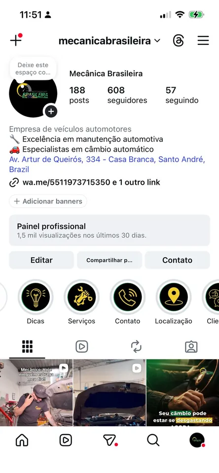 Perfil da Mecânica Brasileira antes: 608 seguidores