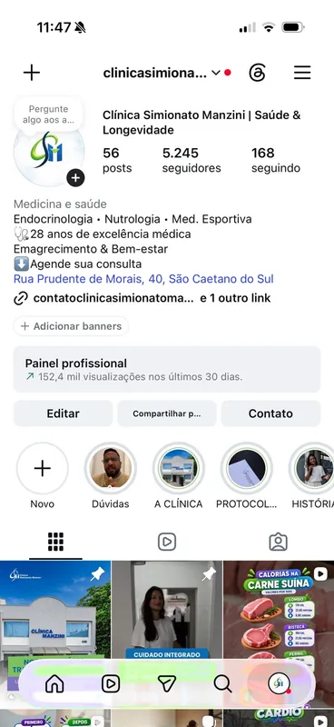 Perfil da Clínica Simionato Manzini no Instagram