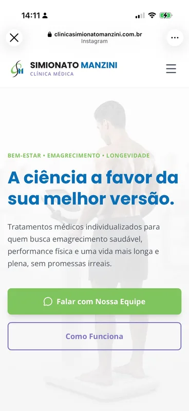 Site da Clínica Simionato Manzini no celular
